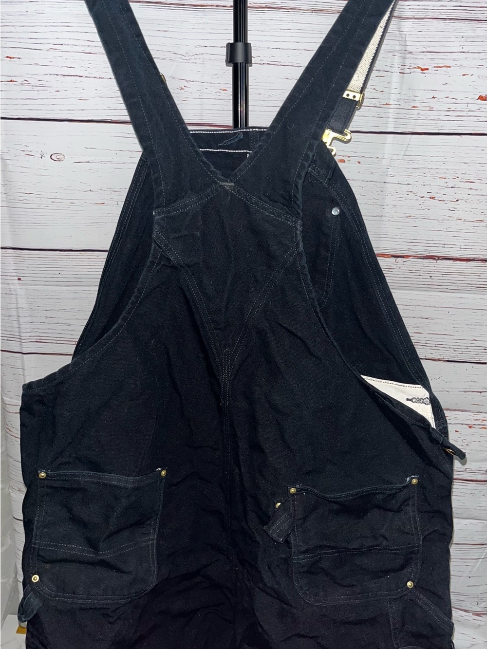 Carhartt Black Canvas Bib Overalls with Logo Patch - Picture 8 of 9